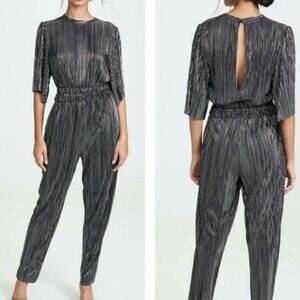 IRO Chimbote Black Silver Metallic Plisse Pleated Jumpsuit 34 XS NWT